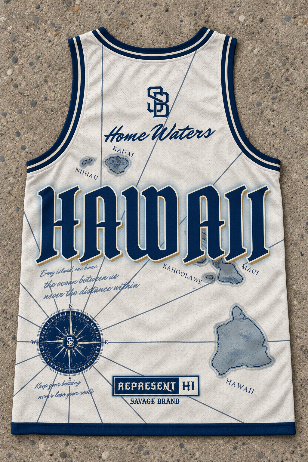Savage Brand Represent Home Waters Tank — back view in ocean blue and cream