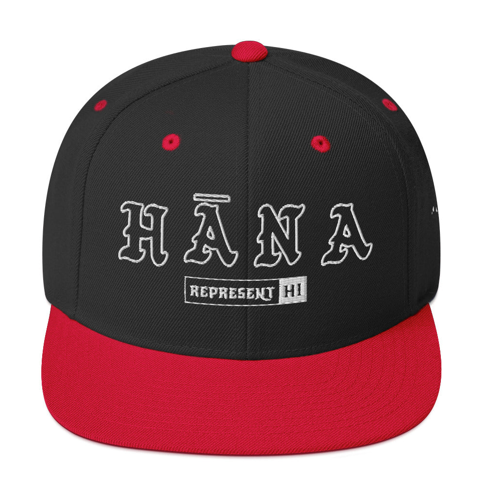 Hāna Snapback Hat — Black/ Red — front view