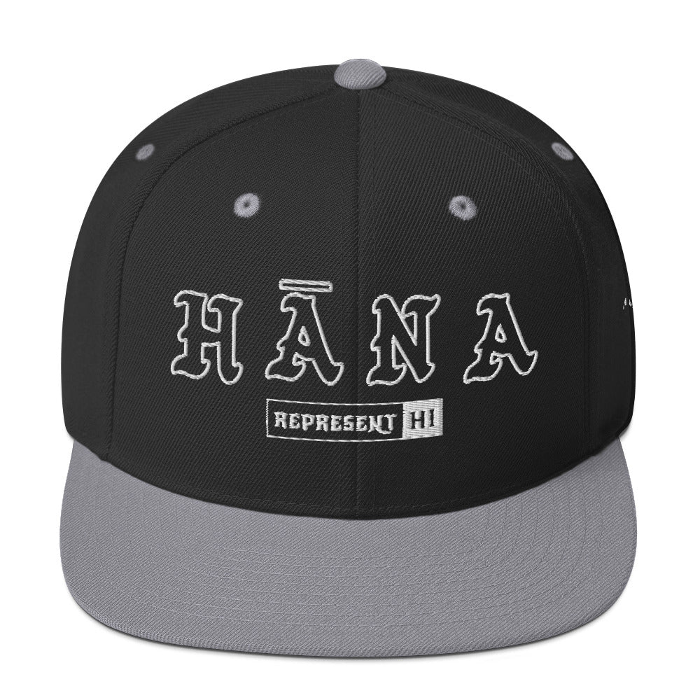 Hāna Snapback Hat — Black/ Silver — front view