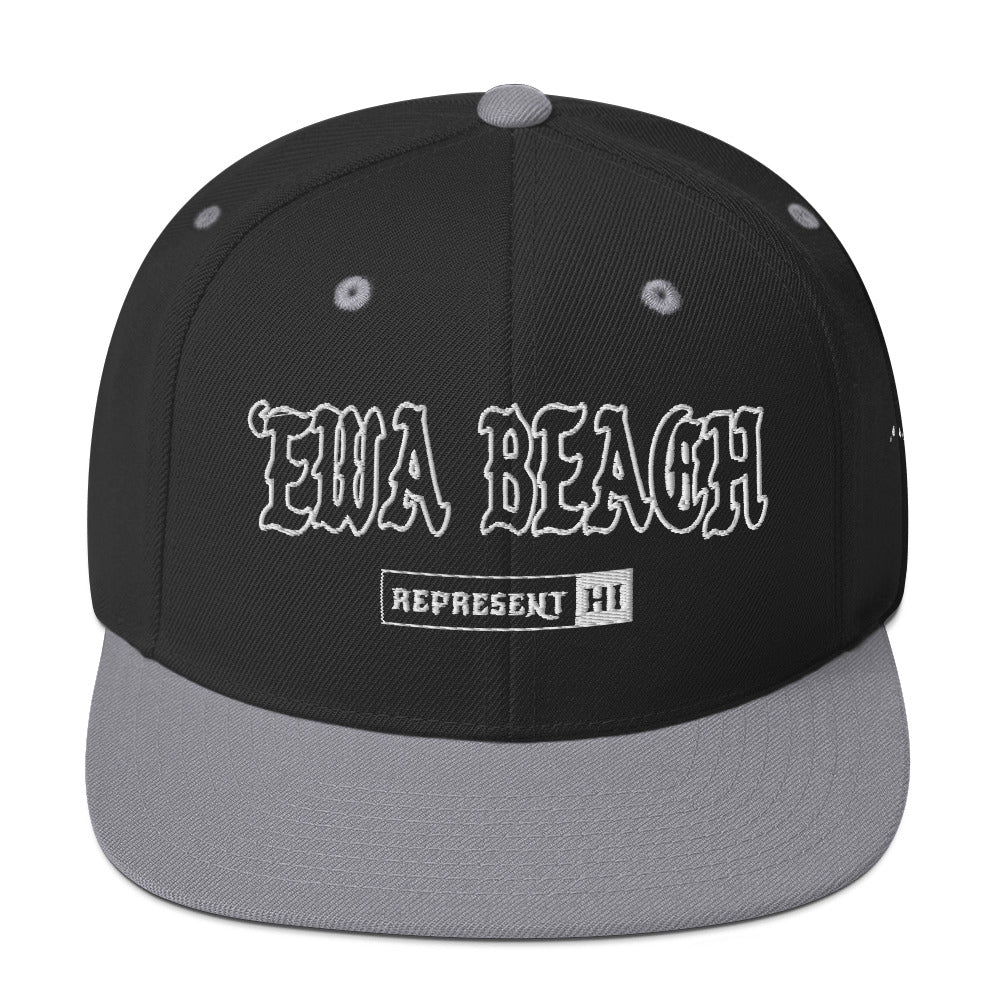 ʻEwa Beach Snapback Hat — Black/ Silver — front view