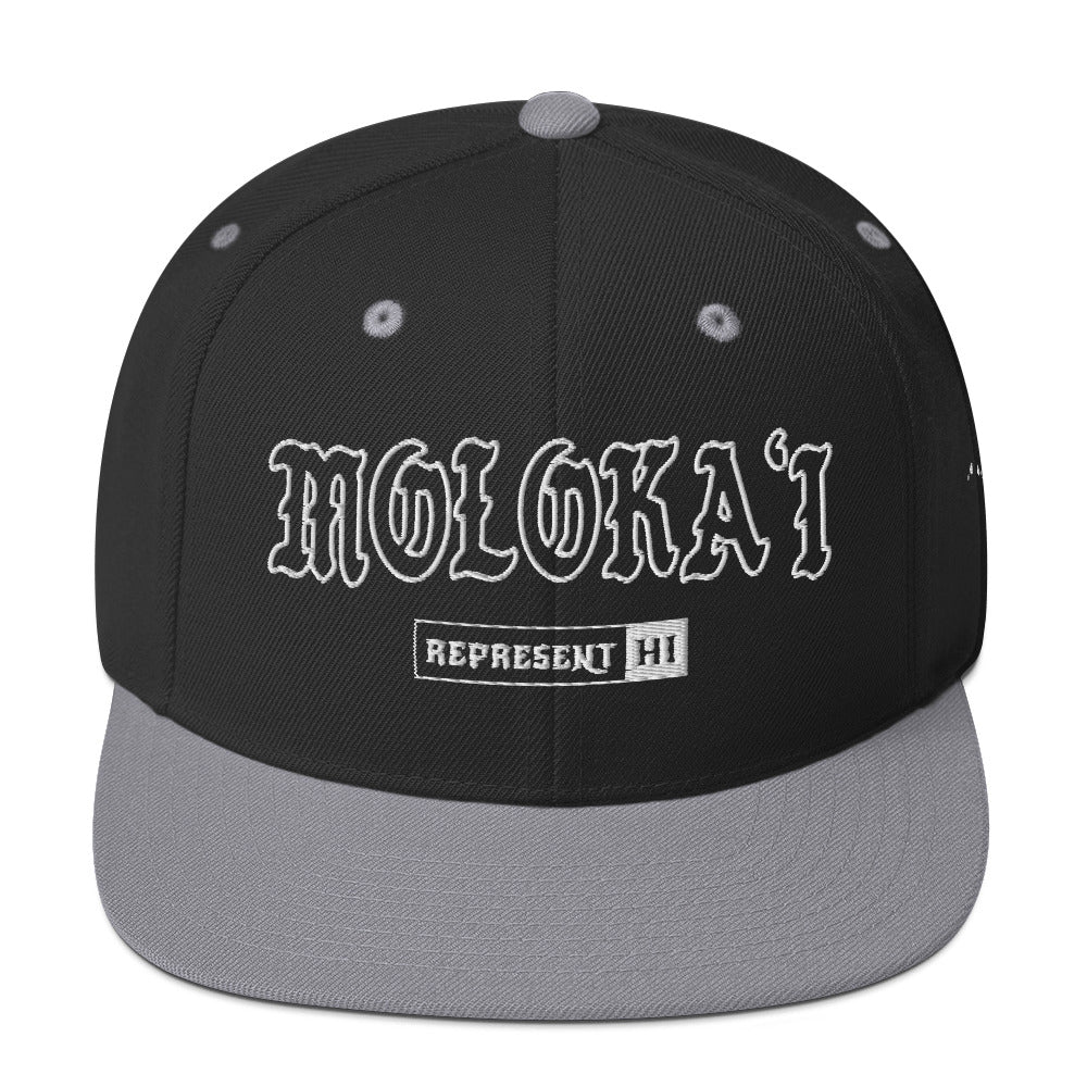 Molokaʻi Snapback Hat — Black/ Silver — front view