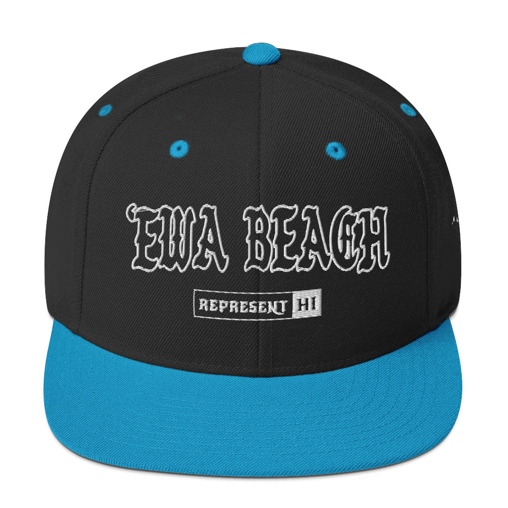 ʻEwa Beach Snapback Hat — Black/ Teal — front view