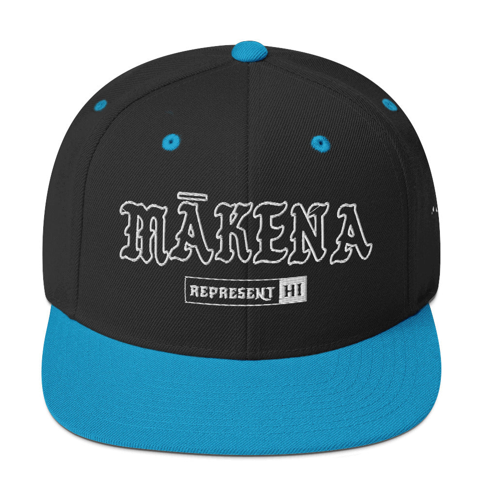 Mākena Snapback Hat — Black/ Teal — front view