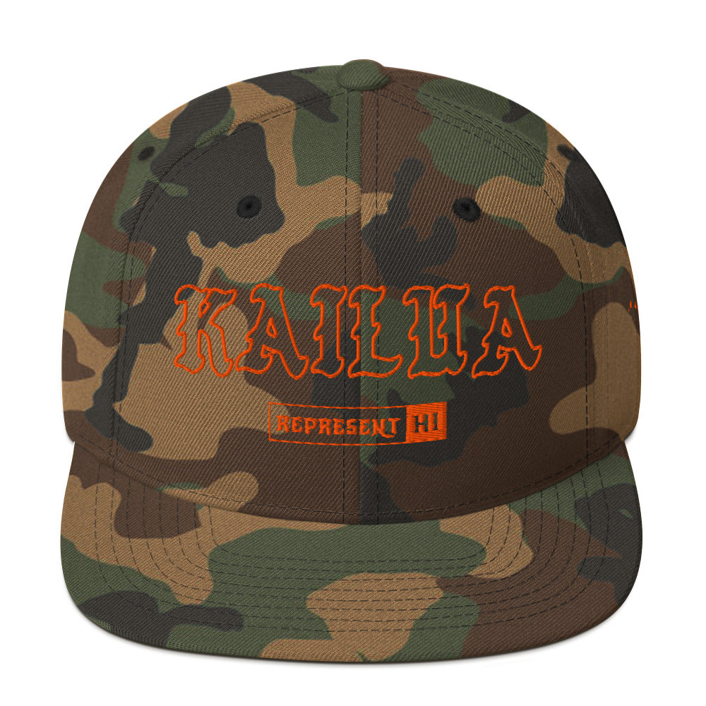 Kailua Snapback Hat — Green Camo — front view