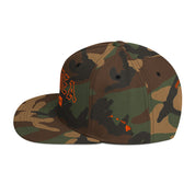 Waimea Snapback Hat — Hawaiʻi Island — Green Camo — orange embroidery — left side view
