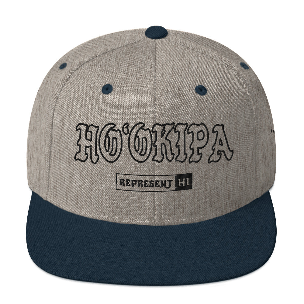 HoʻOkipa Snapback Hat — Heather Grey/ Navy — front view