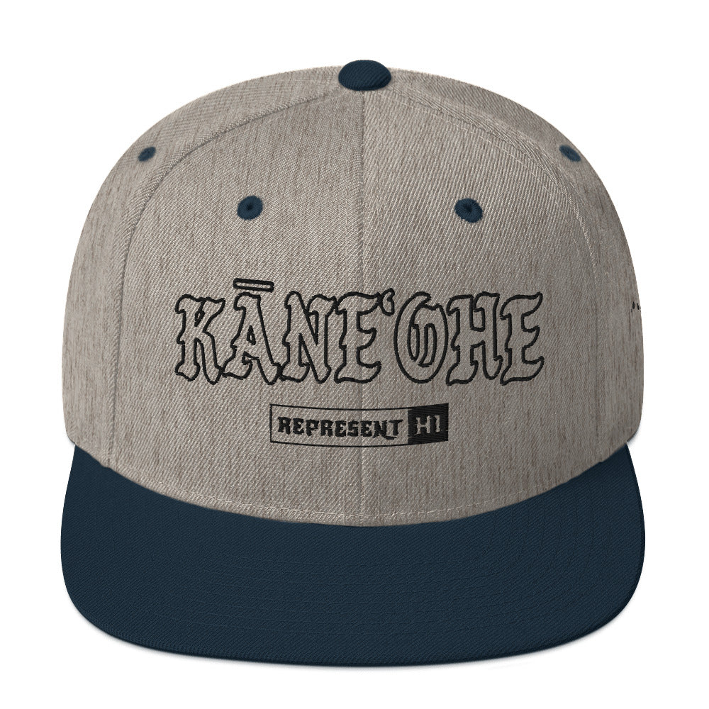 KāneʻOhe Snapback Hat — Heather Grey/ Navy — front view