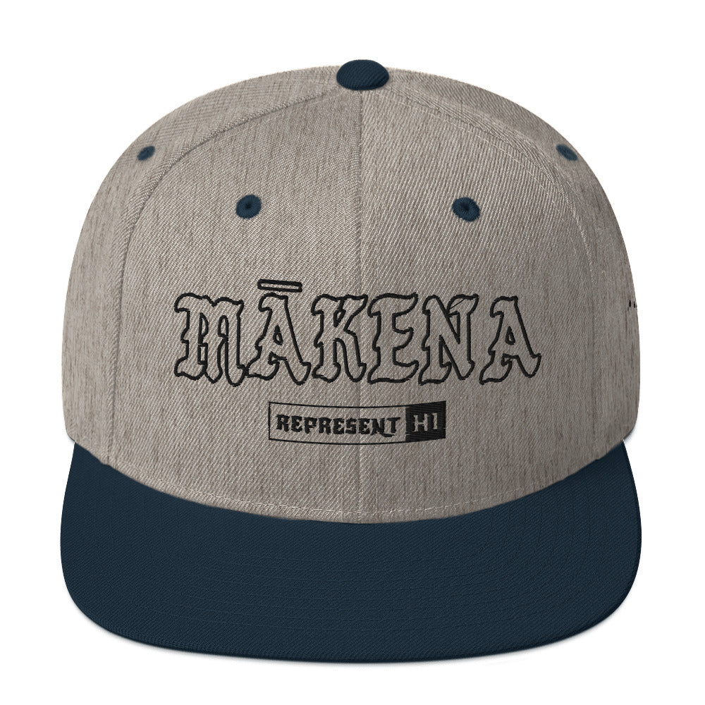 Mākena Snapback Hat — Heather Grey/ Navy — front view