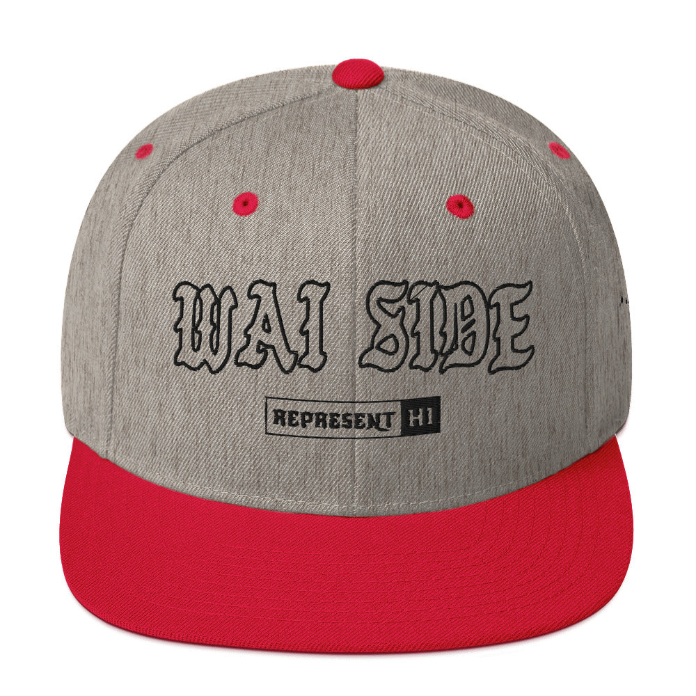Wai Side Snapback Hat — Heather Grey/ Red — front view
