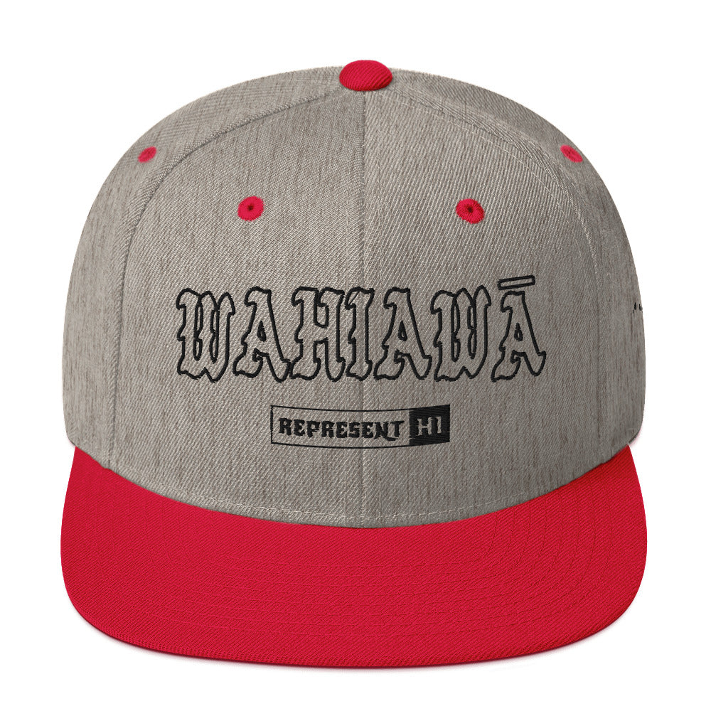 WAHIAWĀ Snapback Hat — Heather Grey/ Red — front view