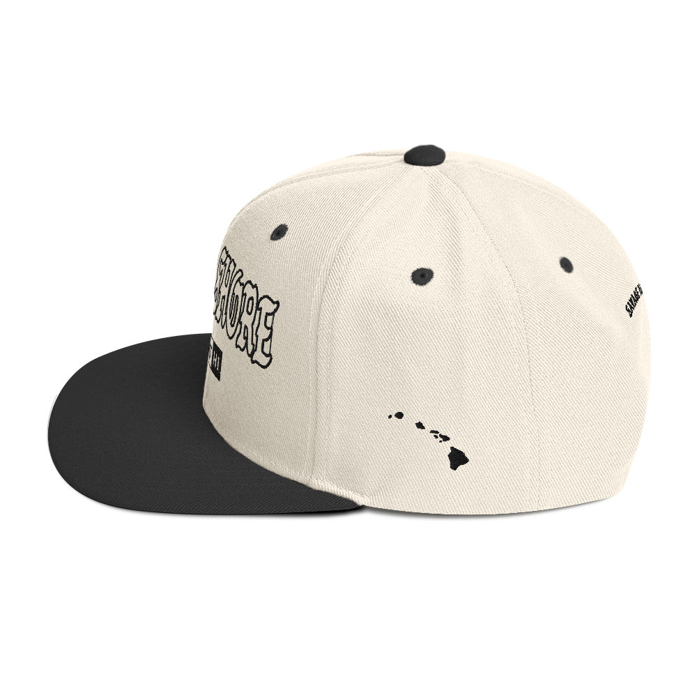 North Shore Snapback Hat — Natural/ Black — left side view