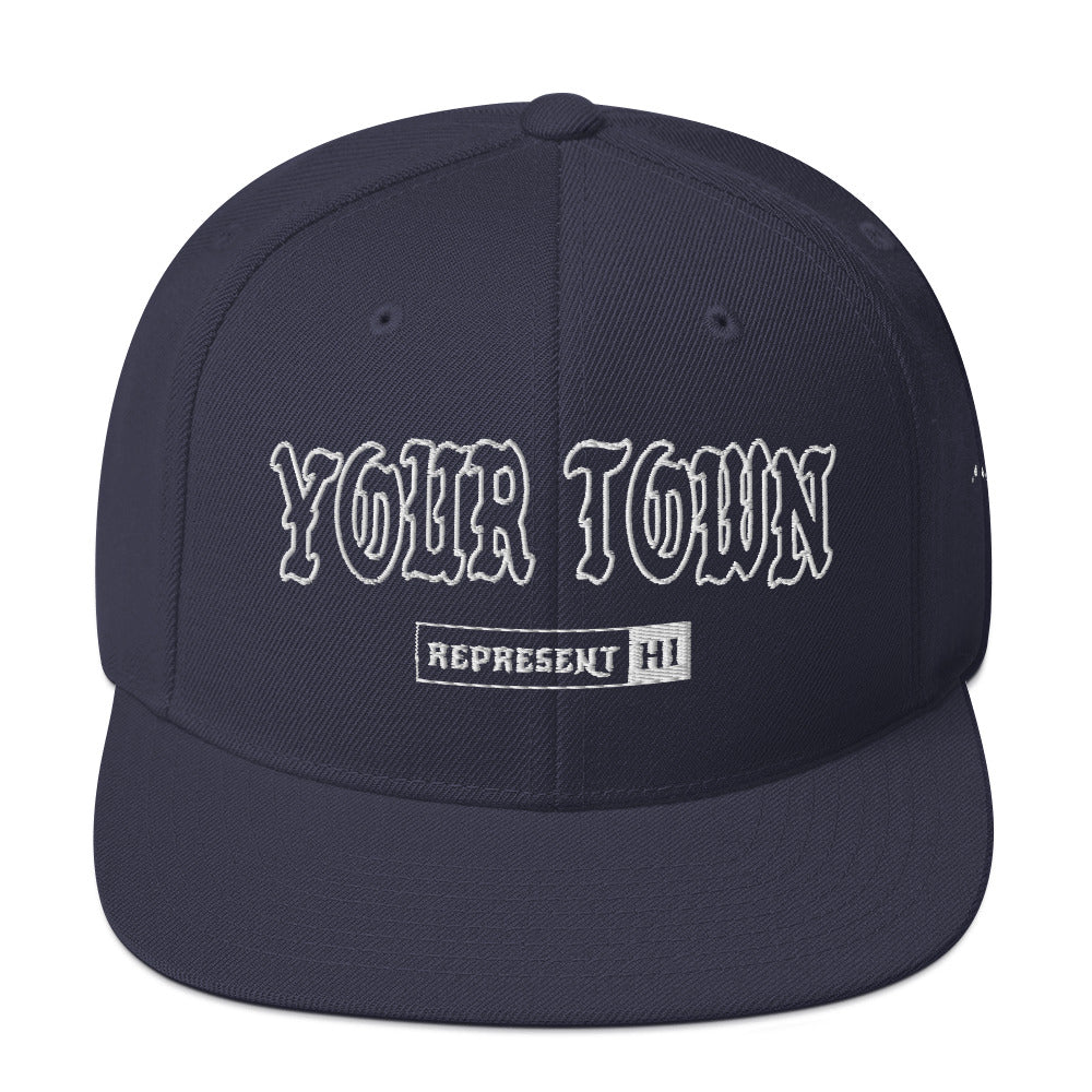 YOUR TOWN custom REPRESENT snapback — Navy