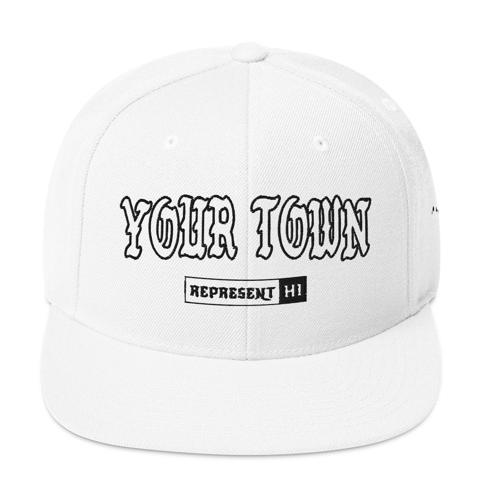 YOUR TOWN custom REPRESENT snapback — White