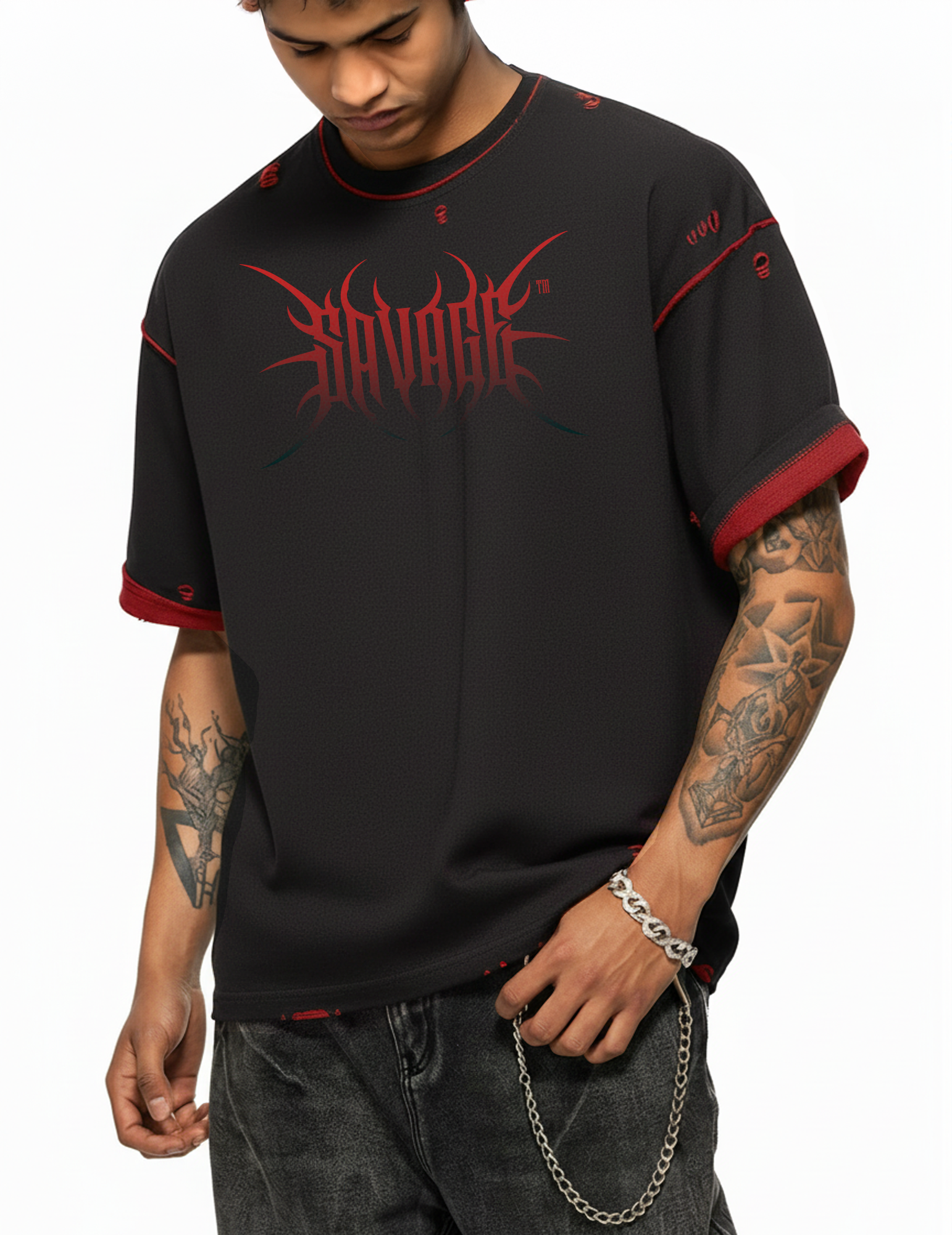 Red Savage Wasteland Frayed T-shirt