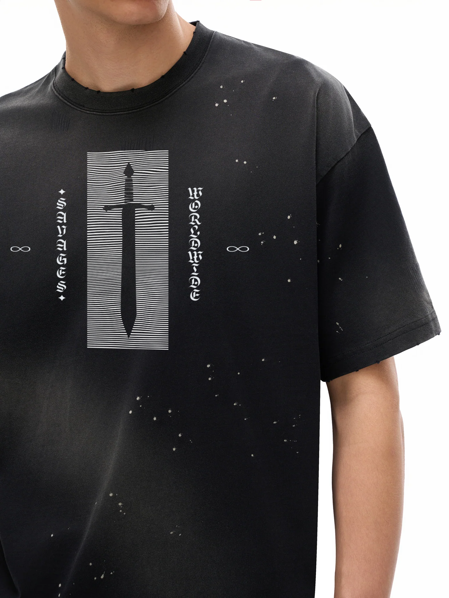 Hand-Frayed Savage Sunfade Paint Splatter T-Shirt