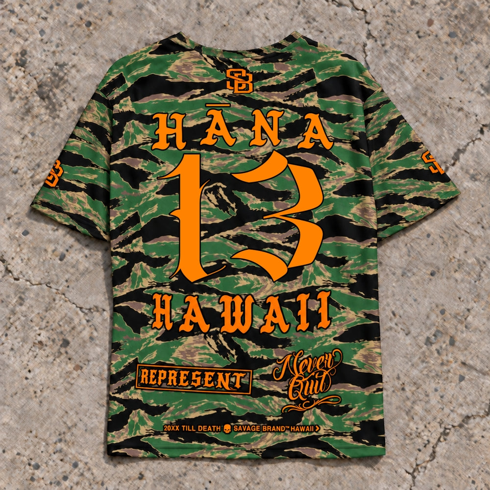 Hana 13 Short-Sleeve Jersey — Camo Orange — Back flat lay