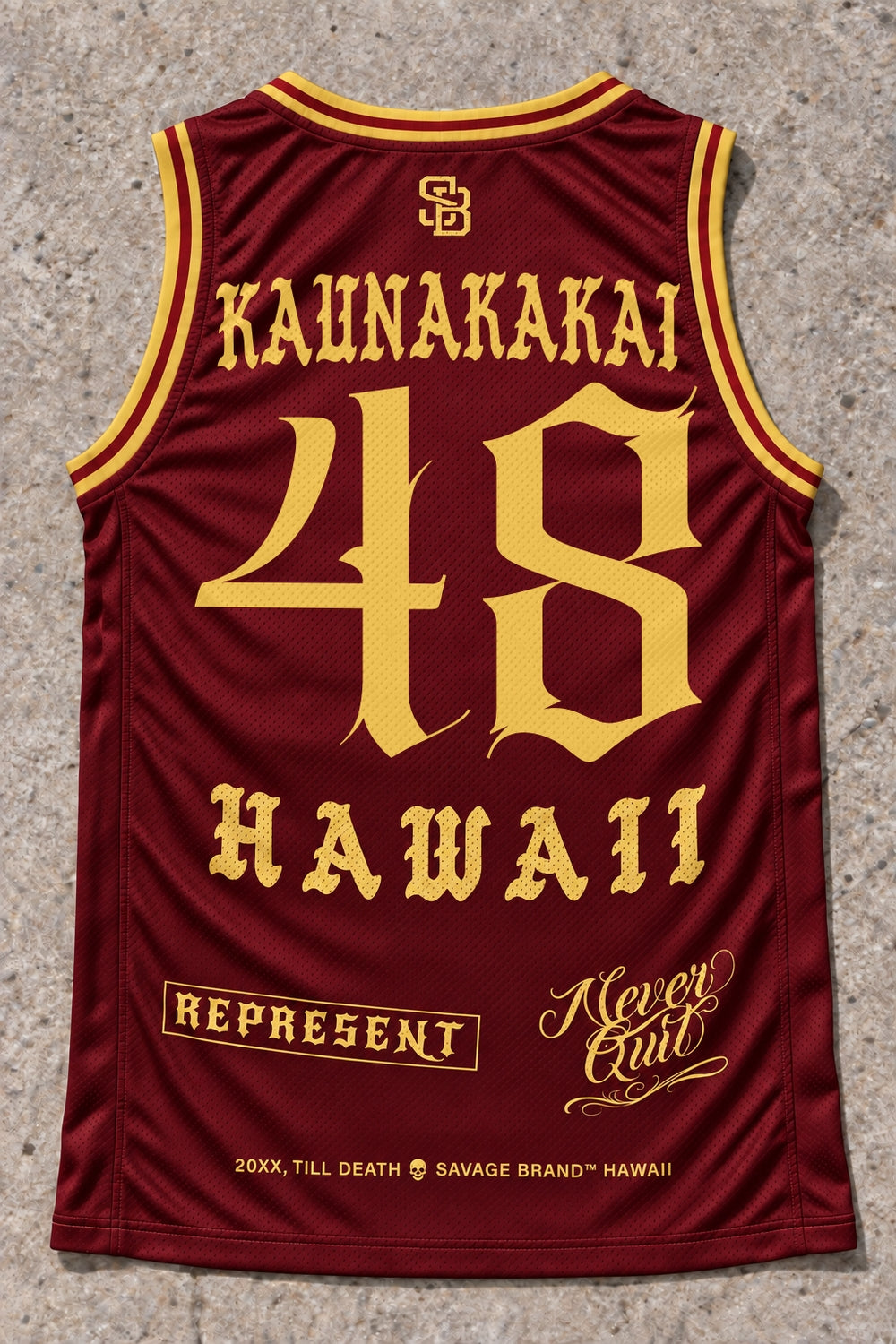 Kaunakakai 48 Jersey Tank Red &amp; Gold - Back