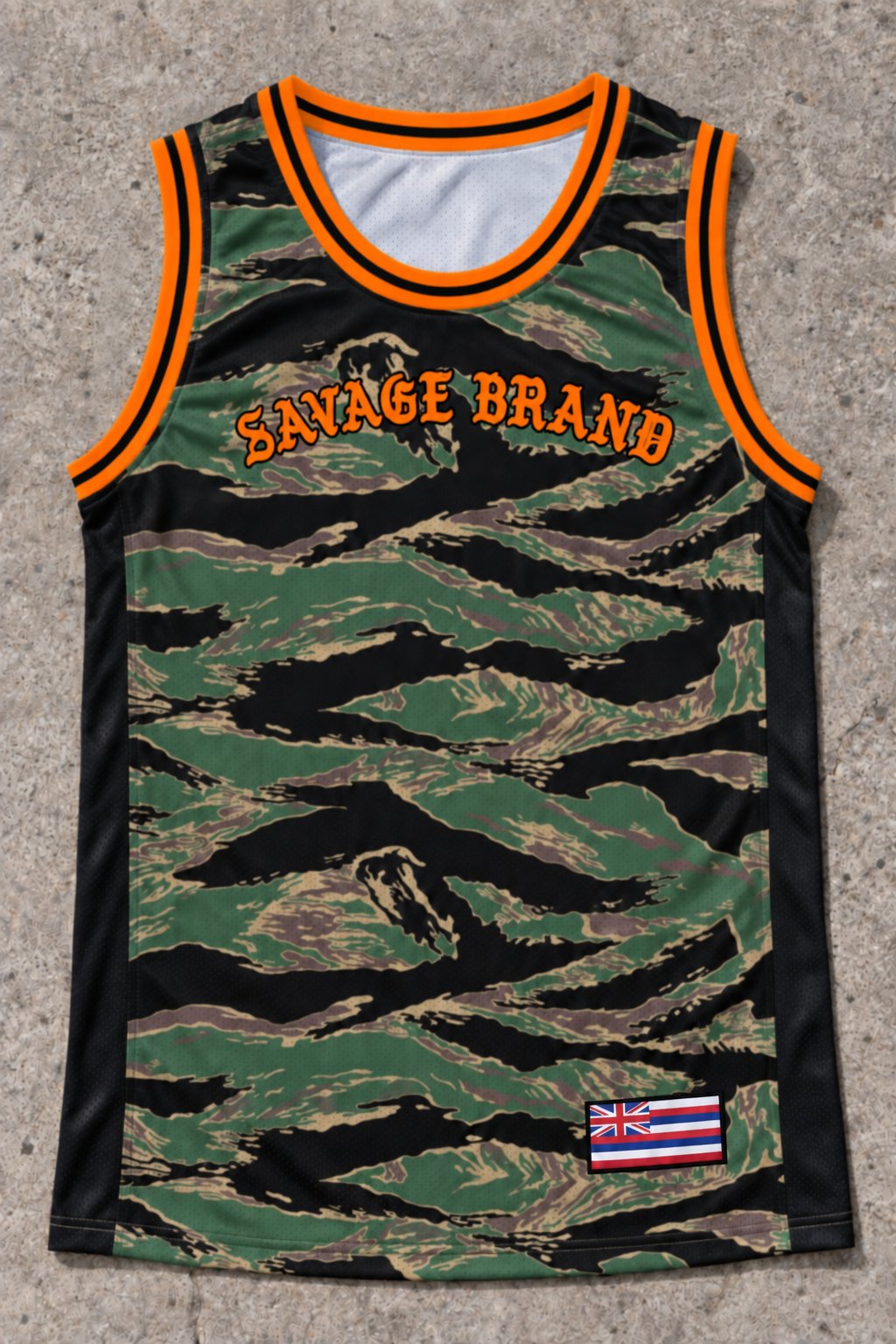 Hookipa 79 Jersey Tank — Camo Orange — Front flat lay