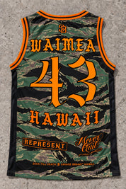 Waimea 43 Jersey Tank — Camo Orange — Back flat lay