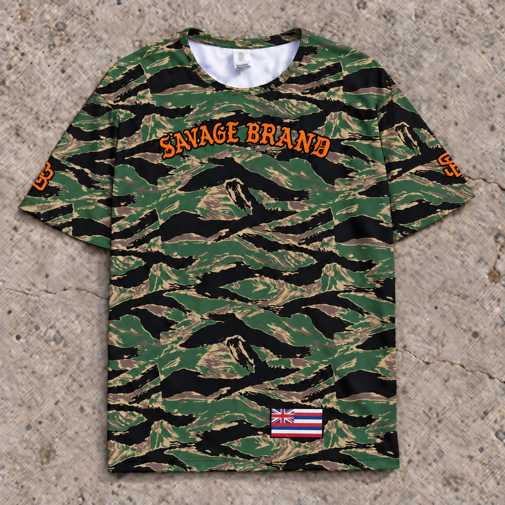 Kahului 32 Short-Sleeve Jersey — Camo Orange — Front flat lay