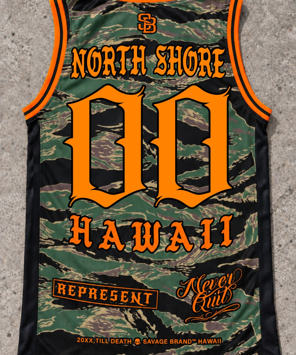 North Shore 00 Jersey Tank — Camo Orange — Back flat lay