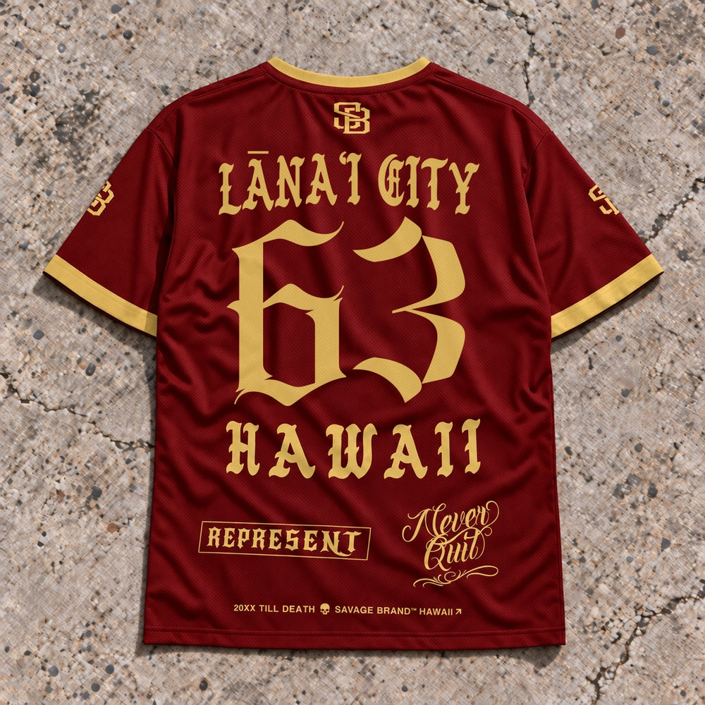 Lanai City 63 Short-Sleeve Jersey Red &amp; Gold - Back