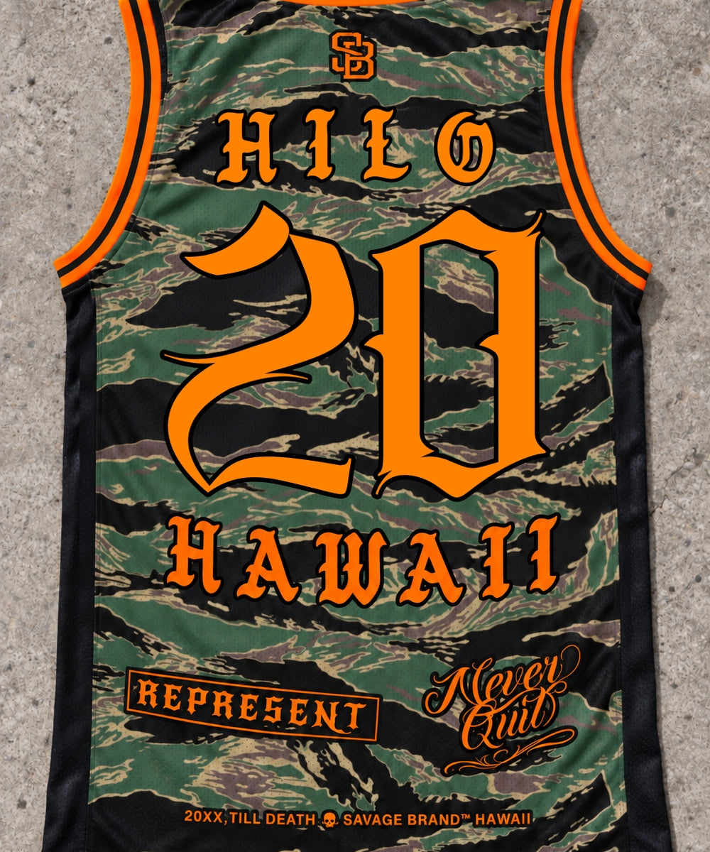 Hilo 20 Jersey Tank — Camo Orange — Back flat lay