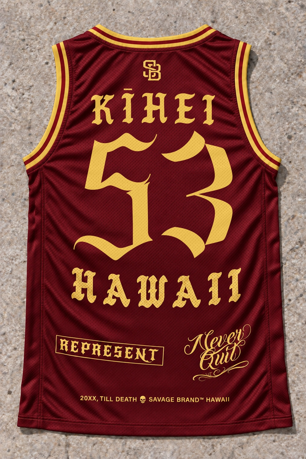 Kihei 53 Jersey Tank Red &amp; Gold - Back