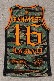 Hanapepe 16 Jersey Tank — Camo Orange — Back flat lay