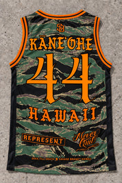 Kaneohe 44 Jersey Tank — Camo Orange — Back flat lay