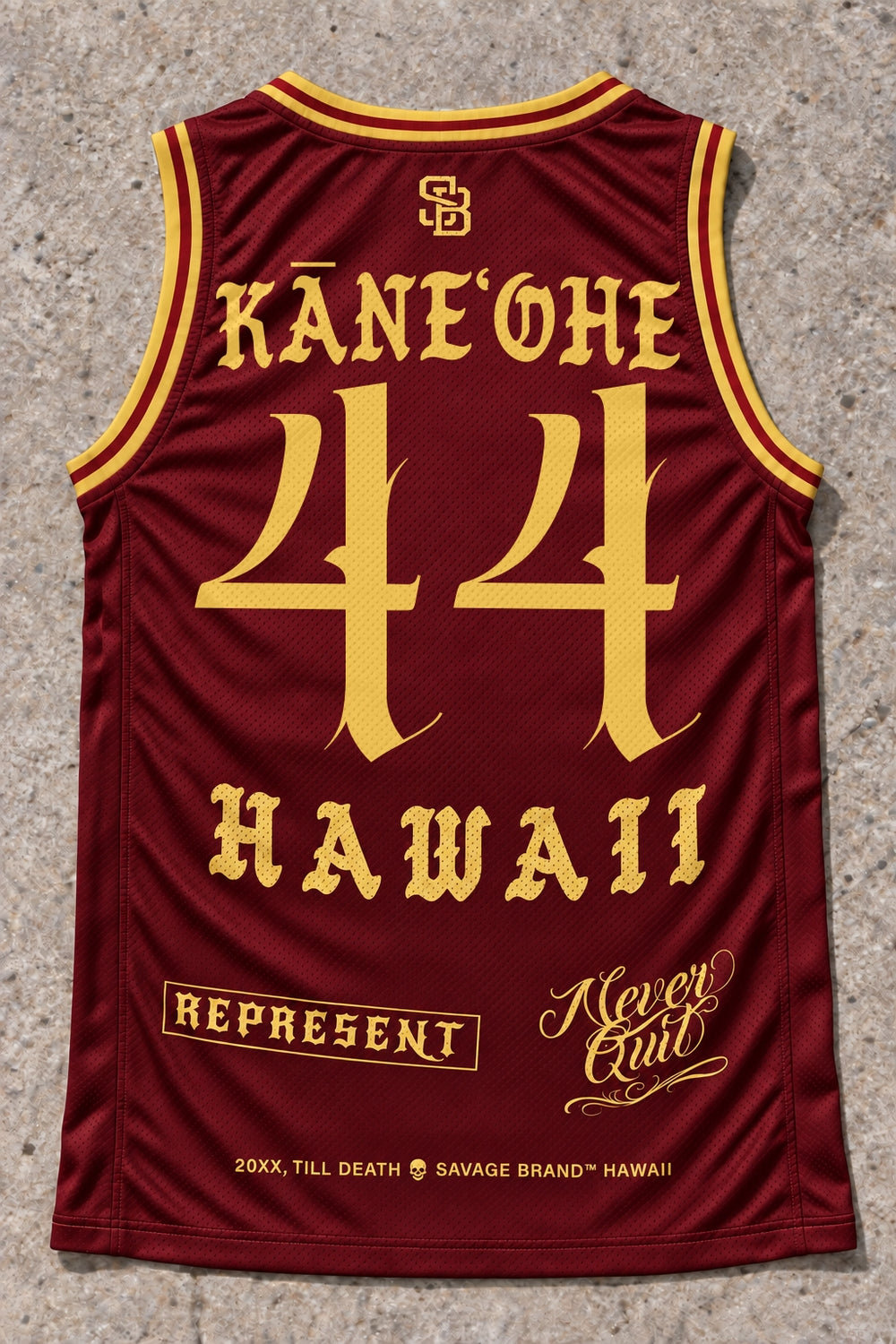 Kaneohe 44 Jersey Tank Red &amp; Gold - Back