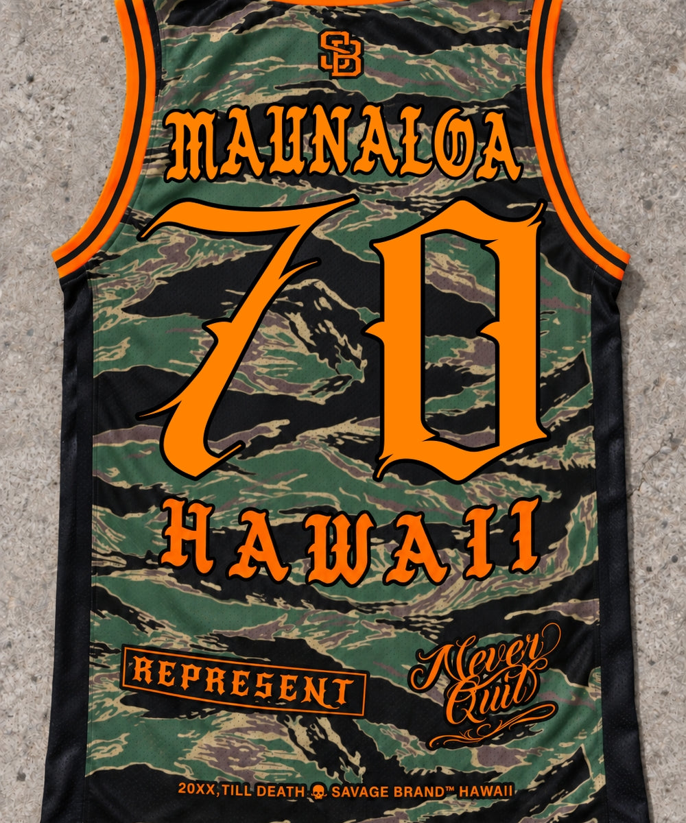 Maunaloa 70 Jersey Tank — Camo Orange — Back flat lay