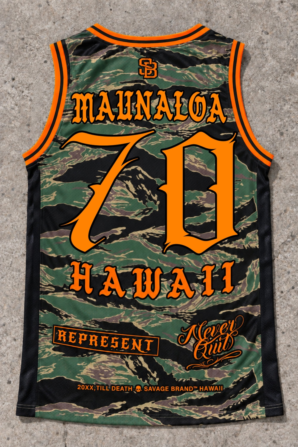 Maunaloa 70 Jersey Tank — Camo Orange — Back flat lay