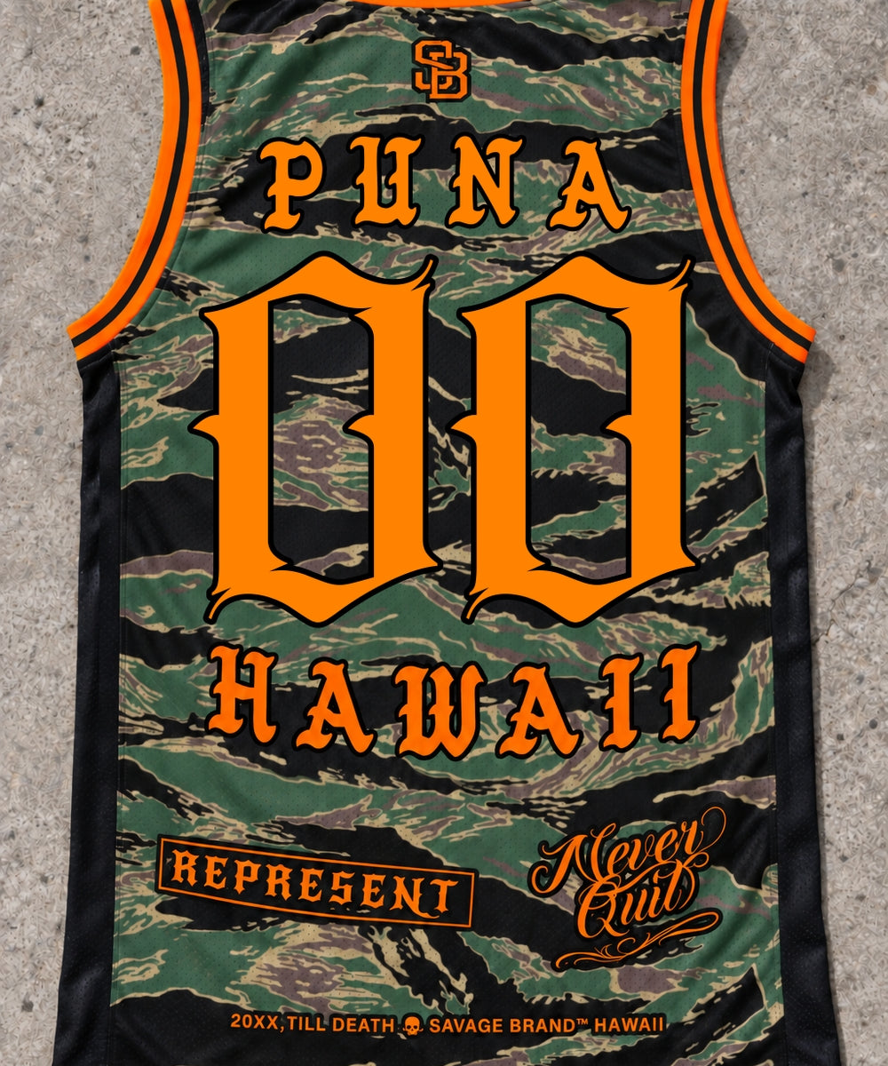 Puna 00 Jersey Tank — Camo Orange — Back flat lay