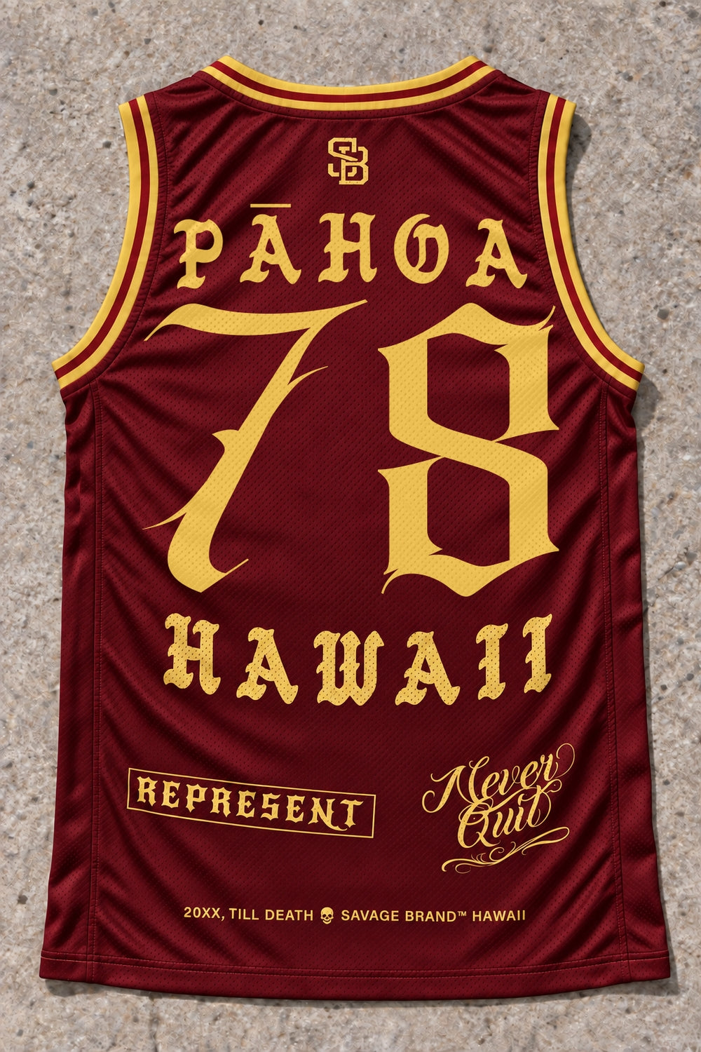 Pahoa 78 Jersey Tank Red &amp; Gold - Back