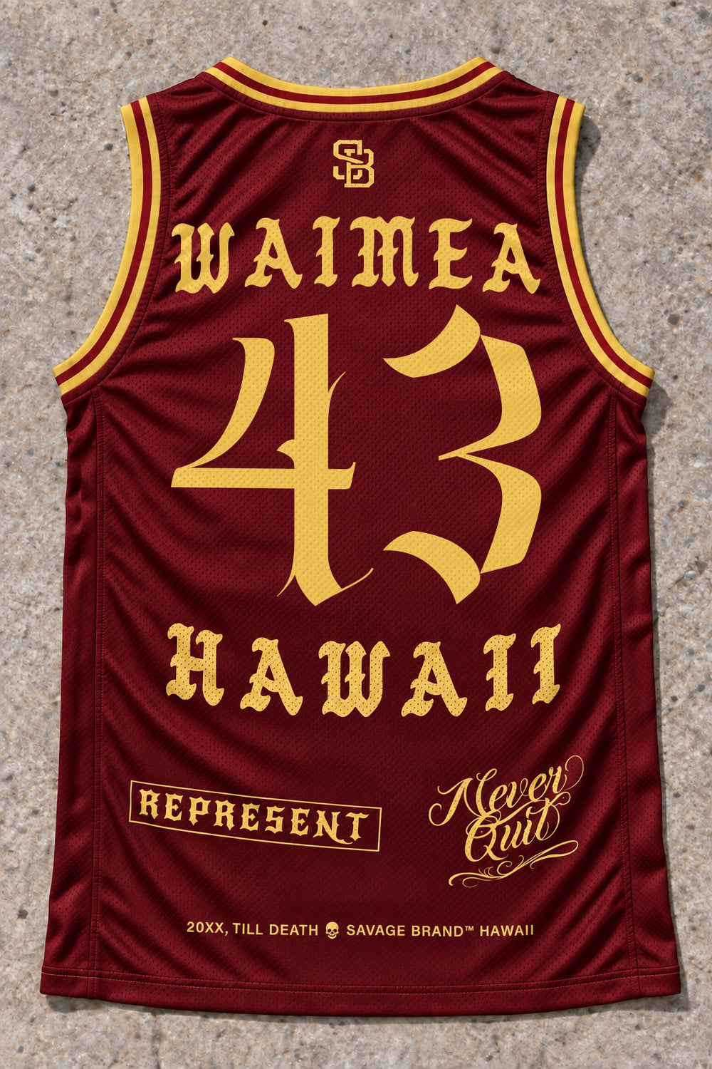 Waimea 43 Jersey Tank Red &amp; Gold - Back